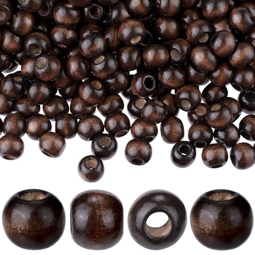 HINZIC Makramee-Perlen aus Naturholz, 9 x 10 mm, dunkler Kaffee, Makramee-Perlen, natürliche Holzhaarperlen, runde lose Abstandshalter-Perlen für handgefertigte Armbänder, Halsketten, 200 Stück von HINZIC