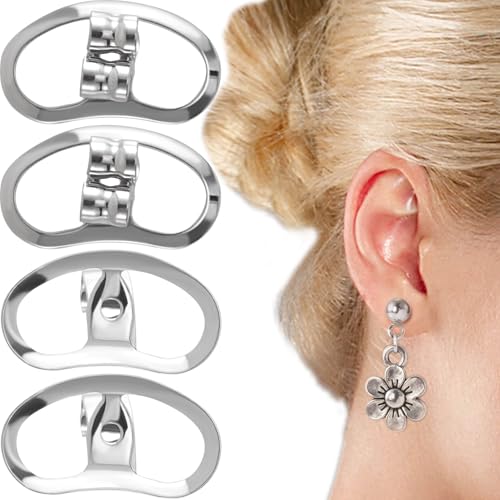 HINZIC Ohrring-Verschlüsse für hängende Ohren, hypoallergene Ohrring-Heber, Metall-Ohrringstützen für schwere Ohrringe, Ohrstecker, Haken, gedehnte Ohrläppchen, Silber, 4 Stück von HINZIC