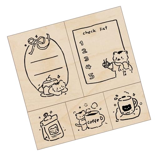 5 PCs Holzstempel Schöne Katzen Stempel Dekoratives Scrapbooking von HIOPOIUYT