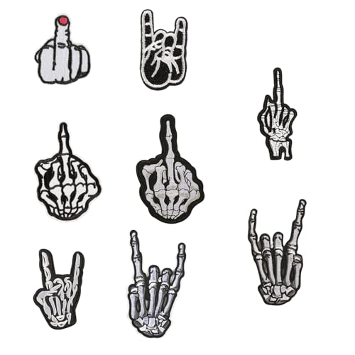 8 x Totenkopf-Hand-Stickerei-Aufnäher, Stoffapplikation, Bekleidungszubehör für Nähprojekte und Bastler von HIOPOIUYT
