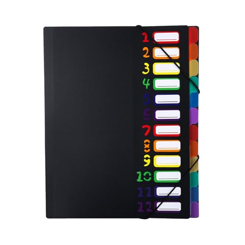 Aktenordner, helles, farbkodiertes Papier, erweiterbar, 12 Fächer, elastisches Verschlussband, Schule, Bürobedarf, tragbarer PP-Aktenordner Aktenordner, helles, farbkodiertes Papier, erweiterbar, 12 Fächer, elastisches Verschlussband, Schule, Bürobedarf, tragbarer PP-Aktenordner von HIOPOIUYT