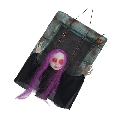 HIOPOIUYT Bewegungsaktivierter hängender geisterhafter Grabstein, leuchtende Augen, schütteln Körper und unheimliche Geräusche für Outdoor-Horror-Dekorationen, leuchtendes Skelett, Grabstein-Ornament von HIOPOIUYT