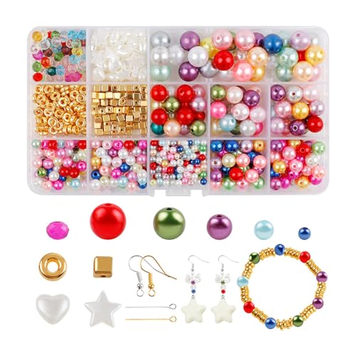 HIOPOIUYT Künstliche Perlen, Schmuckherstellungs-Set für Erwachsene, 1020 Stück, verschiedene Größen, Schmuckzubehör für Armbänder, Ohrringe, Erwachsene, 1020 Stück von HIOPOIUYT