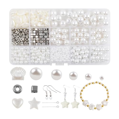 HIOPOIUYT Künstliche Perlen, Schmuckherstellungs-Set für Erwachsene, 1020 Stück, verschiedene Größen, Schmuckzubehör für Armbänder, Ohrringe, Erwachsene, 1020 Stück von HIOPOIUYT