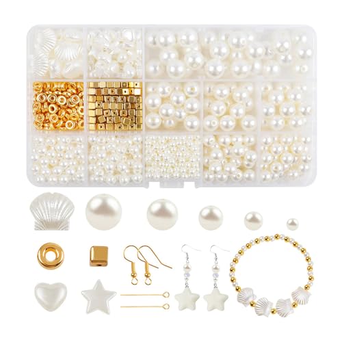 HIOPOIUYT Künstliche Perlen, Schmuckherstellungs-Set für Erwachsene, 1020 Stück, verschiedene Größen, Schmuckzubehör für Armbänder, Ohrringe, Erwachsene, 1020 Stück von HIOPOIUYT