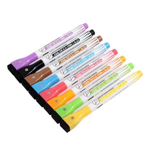 HIOPOIUYT Whiteboard-Marker mit Radiergummi, 0,5 mm, feine Spitze, für Whiteboards, Flipchart-Marker, 8 Farben von HIOPOIUYT