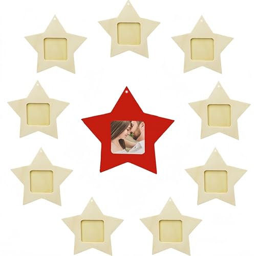 10 Stück Weihnachts-Bilderrahmen-Ornamente, Stern, Holz, Foto-Ornamente für Weihnachtsbaum, Strümpfe, Dekorationen, Handwerk, DIY, Heimdekoration 10 Stück Weihnachts-Bilderrahmen-Ornamente, Stern, Holz, Foto-Ornamente für Weihnachtsbaum, Strümpfe, Dekorationen, Handwerk, DIY, Heimdekoration von HIPIHOM