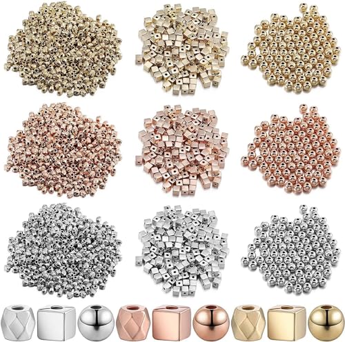 3840 Stück Metallperlen,Durchmesser Kleine Perlen,4mm Metall Spacer Bulk perlen,Abstandsperlen,Runde Messing Spacer Perlen,Perlen Silber Distanzperlen Set,Goldene Perlen,DIY Schmuck Basteln Armbänder von HIQE-FL