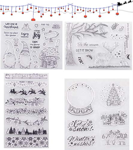 HIQE-FL 4 Blätter Stempel Weihnachten,Silikonstempel Winter,Silikonstempel Weihnachten,DIY Scrapbooking für Weihnachtskarten von HIQE-FL