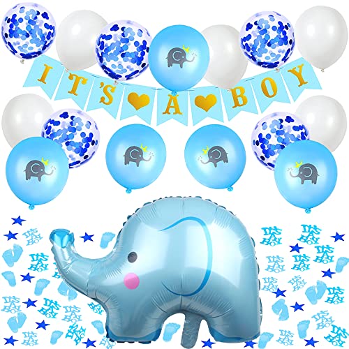 Babyparty Deko set,Babyparty Deko Junge,Elefant Folienballons,It's a Boy Ballon,Konfetti für Taufe,Babydusche Elefant,Willkommen Baby Deko Junge von HIQE-FL