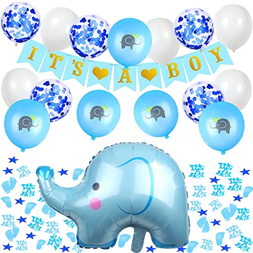 Babyparty Deko set,Babyparty Deko Junge,Elefant Folienballons,It's a Boy Ballon,Konfetti für Taufe,Babydusche Elefant,Willkommen Baby Deko Junge von HIQE-FL