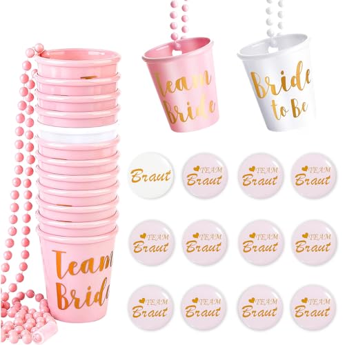 HIQE-FL 12 Stück Bachelorette Halskette,Jga Pinnchen,Braut Schnapsglas Halskette,Bachelorette Party Bride Tribe Cups,Jga Becher Und Braut Armban,Jga Becher Accessoires von HIQE-FL