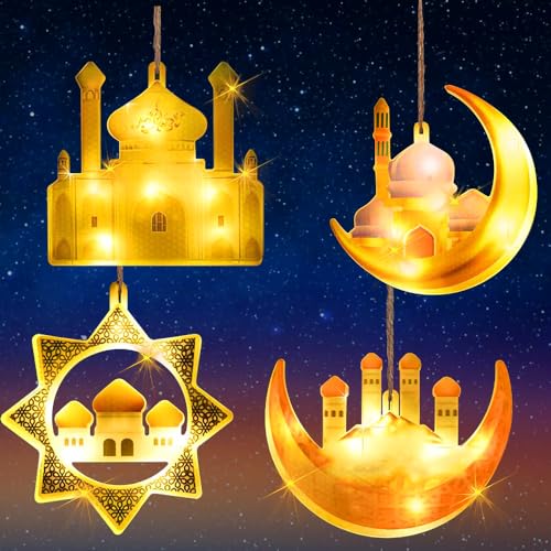 HIQE-FL Eid Mubarak Licht,4Pcs Ramadan Dekorative Fee Licht,Warmweiß LED Muslim Ramadan Licht,LED Muslim Ramadan Lichterkette,Party,Eid al Fitr Dekoration (C) von HIQE-FL