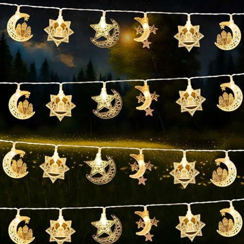 HIQE-FL Ramadan Eid Lichterkette, 6M 40 LED Stern Mond Muslim Dekoration, LED Eid Stern Mond Lichterketten (C) von HIQE-FL