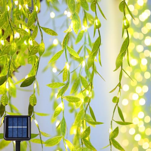 HIQE-FL Lichterkette Außen Solar,11M 100LED Weidenblatt Lichterkette,8-Modi Solar Lichterkette Weidenblatt,Lichterkette Außen Für Hochzeit,Wasserdicht Solarlichterkette,Partys,Party Garten Dekoration von HIQE-FL