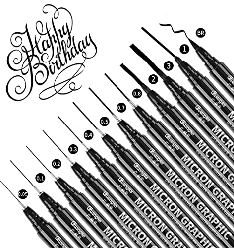 12Pcs Kaligraphiestift Schwarz,Schwarze Fasermaler,Fasermaler Pinsel,Kalligraphie Stifte Bunt,Fineliner Schwarz Set,Pinselstifte Kalligraphie,Kalligraphie Stifte Set Schwarz von HIQE-FL