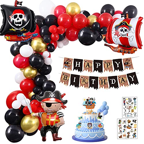 Piratenschiff Ballon,Piratenschiff Hai Folienballon,Piraten Meerestiere Geburtstagsdeko Set,Kinder Piraten Folienballon,Piraten Geburtstagsfeier Dekorationen (B) von HIQE-FL