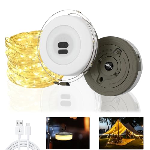 Tragbare Camping Lichterkette,10M 100 LED Lichterketten Außenbereich für Camping,2 in 1 Tragbare Camping Lichterkette,Wiederaufladbare LED Lichterkette,Camping Lichterkette von HIQE-FL