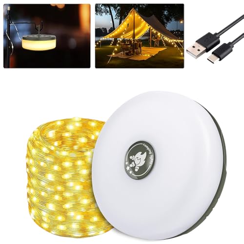 Tragbare Camping Lichterkette,10M Lichterketten Außenbereich für Camping,2 in 1 Tragbare Camping Lichterkette,Wiederaufladbare LED Lichterkette,Camping Lichterkette (C) von HIQE-FL