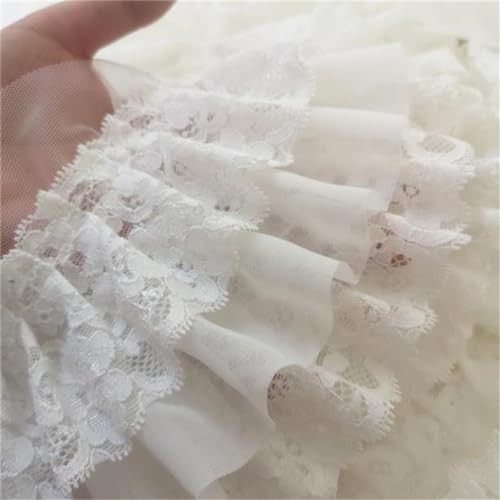 HIQIU 100CM Weiß Chiffon Rüsche Spitze Trim 3 Schicht Plissiert Band Spitzenborte DIY Brautkleid Kleidungsborte Nähen Handwerk von HIQIU