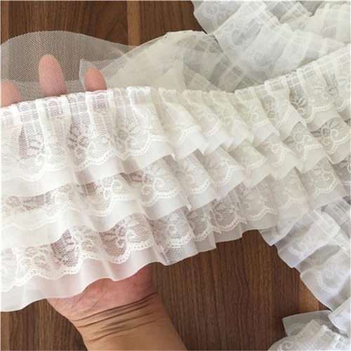 HIQIU 200cm 3 Lagen Spitze Plissiert Chiffon Spitzenborte Lolita Spitzenkleid Rocksaum DIY Spitze Zubehör (Schwarz) von HIQIU