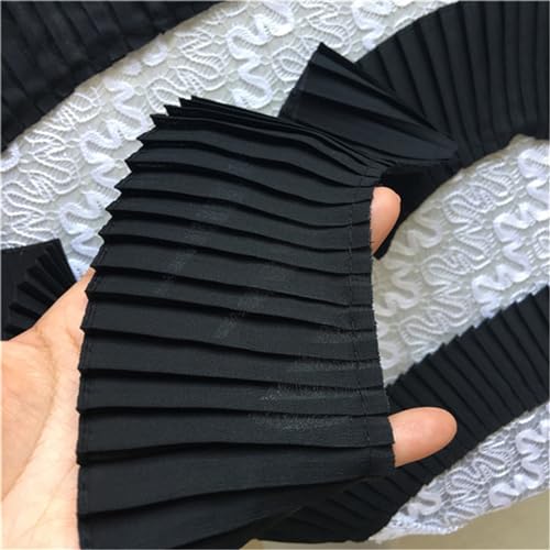 HIQIU 3 Meter 3D Plissee Spitze Trim Spitzenstoff Chiffon Rüschen Kleid Rock Saum Stoff Vorhänge Nähen Rand Trim Dekor 8cm Breite (Schwarz) von HIQIU