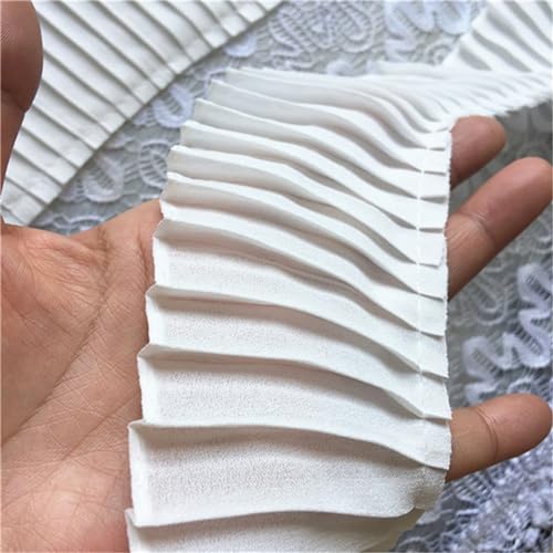 HIQIU 3 Meter 3D Plissee Spitze Trim Spitzenstoff Chiffon Rüschen Kleid Rock Saum Stoff Vorhänge Nähen Rand Trim Dekor 8cm Breite (Weiß) von HIQIU