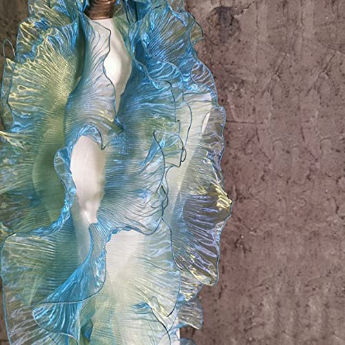 HIQIU 3 Yards Organza Rüschen Farbverlauf Spitzenborte Plissee Tüll Rüschenstoff Plissiert Spitzenbordüre Spitzeband For DIY Nähen Hochzeitskleid Vorhang Basteln Vintage Dekor (Blau Gelb) von HIQIU
