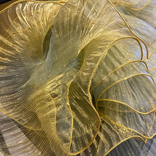 HIQIU 3 Yards Organza Rüschen Farbverlauf Plissee Tüll Rüschenstoff Plissiert Spitzenbordüre Spitzeband For DIY Nähen Hochzeitskleid Basteln Dekor (Goldblau) von HIQIU