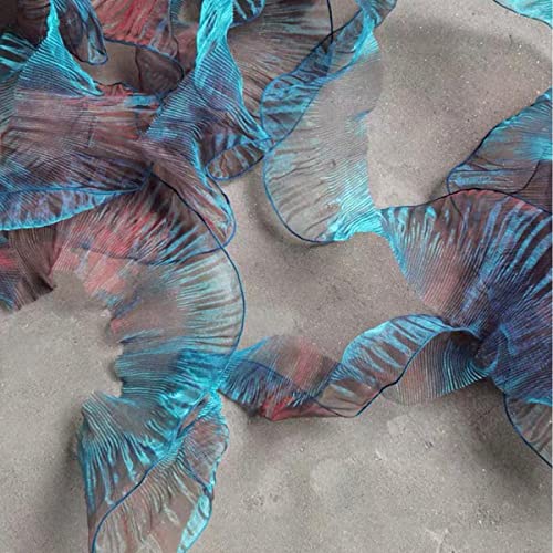 HIQIU 3 Yards Organza Rüschen Farbverlauf Plissee Tüll Rüschenstoff Plissiert Spitzenbordüre Spitzeband For DIY Nähen Hochzeitskleid Basteln Dekor (Pfauenblau) von HIQIU