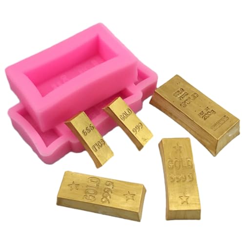 Silikonform Für Fondant 2 Stück Goldene Fondant-Silikonform Für Kuchendekoration, Goldbarren, Goldziegel, Schokolade von HIRAIDAI