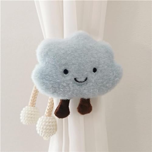 HIRHOEH Vorhänge Raffhalter 2 Stück Cartoon Wolken Gardinenclips, Raffhalter Seil, 3D Vorhang-Clips für Kinderzimmer Dekoration (Blau) von HIRHOEH