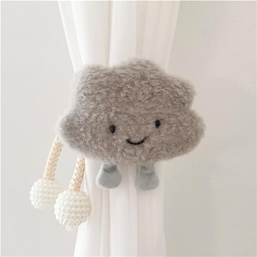 HIRHOEH Vorhänge Raffhalter 2 Stück Cartoon Wolken Gardinenclips Raffhalter Seil, Wolken Vorhanghalter, Vorhang-Clips 3D Wolken für Kinderzimmer Dekoration (Grau) von HIRHOEH