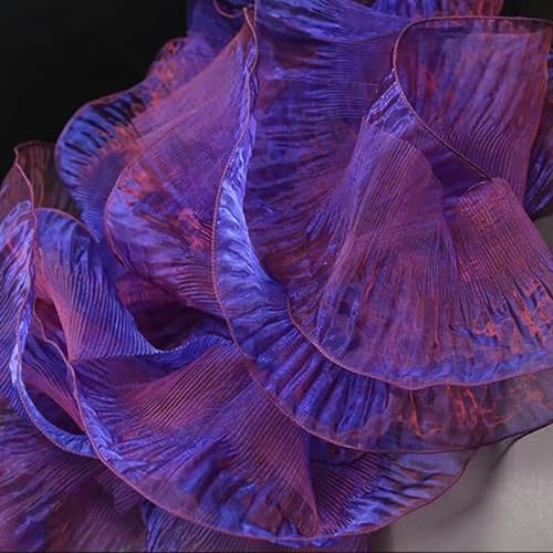 2/5/10 Yards 15 cm breiter blauer Spitzenstoff mit Plissee-Effekt, Laser-Neon-Glanz für Damenkleid von HIROYI