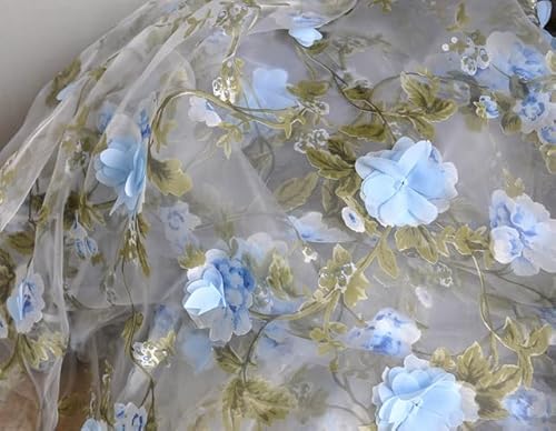 HIROYI 1/2/5 Yards Blumen Chiffon Spitze Organza Stickerei Stoff Handapplikation Kleid DIY Hochzeitskleid Stoff von HIROYI