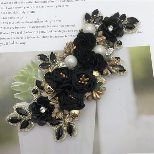 HIROYI 2 Stück handgefertigte 3D- Strass-Blumen-Stickapplikationen zum Aufnähen von Hüten und Kleidung für Heimwerker von HIROYI