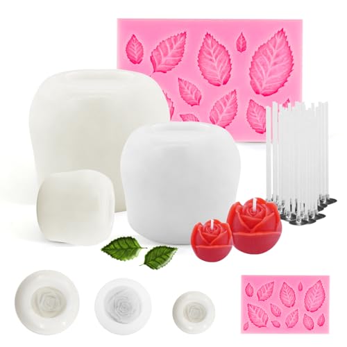 3-teiliges 3D-Formen de Silicona para Velas, 1 x 3D-förmiges Schleifwerkzeug-Set, enthält 50 Kerzendochte, geeignet für die Herstellung von Kuchen-/Dessertdekorationen, Fondant, Schokolade, Cupcakes von HISAKYST