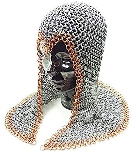 Butted Chainmail Open Neck Coif/Hood 10mm Aluminium Mittelalter Ritter Coif Best for Replica Collection, Handmade Chainmail Armor von HISTORIC HANDICRAFT