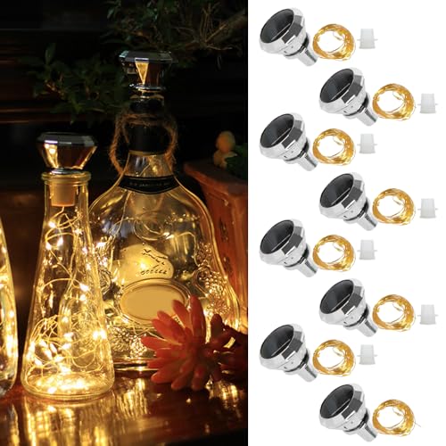 HIULLEN 8 Stück Solar Flaschen Licht, Solar LED Flaschenlichter, 2M 20LED Flaschenlichterkette Korken, Außen LED Korken Weinflasche Lichtkette für Flasche DIY, Party, Garten, Hochzeit Deko(Warmweiß) von HIULLEN