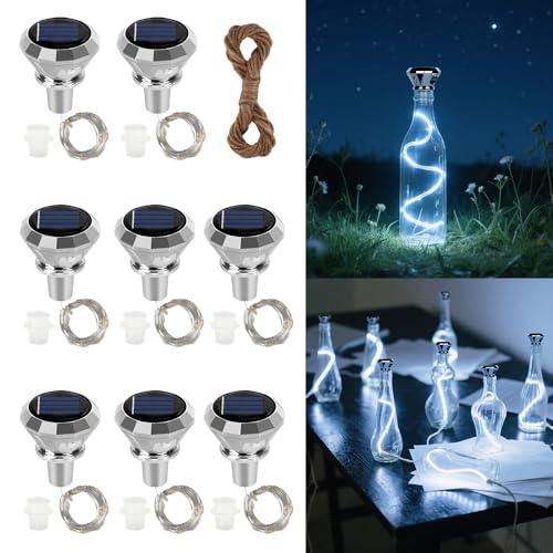 HIULLEN 8 Stück Solar LED Flaschenlichter, Solar Flaschen Licht, 2M 20LED Flaschenlichterkette Korken, Außen LED Korken Weinflasche Lichtkette für Flasche DIY, Party, Garten, Hochzeit Deko(Weiß Light) von HIULLEN