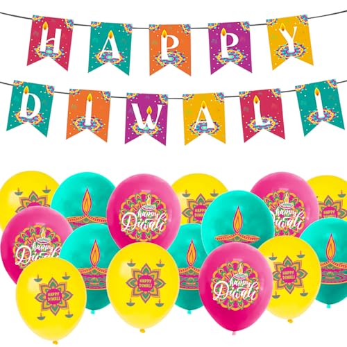 HIXNUG 19pcs Happy Diwali Balloons Diwali Banner Set Deepavali Balloon Party Decorations for Indian Rangoli Party HIXNUG 19pcs Happy Diwali Balloons Diwali Banner Set Deepavali Balloon Party Decorations for Indian Rangoli Party von HIXNUG