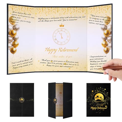 Schwarz-goldenes Unterschriftenbuch mit Aufschrift "Happy Retirement", Party-Dekoration, offizielle Alternative, kreative Ruhestandskarte für Männer und Frauen, Geschenke zum Abschied, Partyzubehör Schwarz-goldenes Unterschriftenbuch mit Aufschrift "Happy Retirement", Party-Dekoration, offizielle Alternative, kreative Ruhestandskarte für Männer und Frauen, Geschenke zum Abschied, Partyzubehör von HIYZI