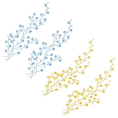 4 x Blumenblüten-Stickerei-Flicken zum Aufbügeln, goldfarbene und blaue Pflaumenapplikationen, zum Aufbügeln auf Stoffapplikationen, Verzierungen für Kleidung, Kleider, Taschen, Jeans, DIY, Nähen 4 x Blumenblüten-Stickerei-Flicken zum Aufbügeln, goldfarbene und blaue Pflaumenapplikationen, zum Aufbügeln auf Stoffapplikationen, Verzierungen für Kleidung, Kleider, Taschen, Jeans, DIY, Nähen von HIZEMLK