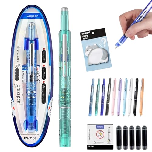 Druckfüller, nachfüllbarer Füllfederhalter, 0,38 mm, blau-schwarze Tinte, transparenter Schaft, inklusive 5 nachfüllbaren Tintenpatronens (Löschbar blau,I) von HItianya