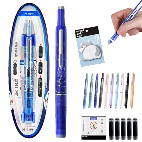 Druckfüller, nachfüllbarer Füllfederhalter, 0,38 mm, blau-schwarze Tinte, transparenter Schaft, inklusive 5 nachfüllbaren Tintenpatronens (Löschbar blau,J) von HItianya