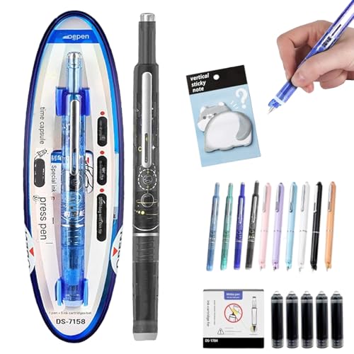 Druckfüller, nachfüllbarer Füllfederhalter, 0,38 mm, blau-schwarze Tinte, transparenter Schaft, inklusive 5 nachfüllbaren Tintenpatronens (nicht löschbar schwarz,H) von HItianya