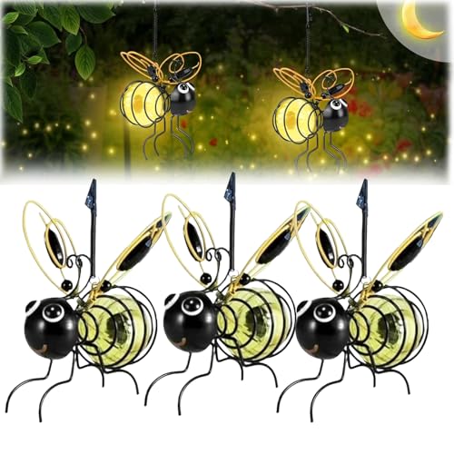 HItianya Solar Bienen Außen, Outdoor Lichterkette Wetterfest, Solar-Klemmleuchten, Gartendeko mit Federn, LED-Bienen-Solarleuchten, für Garten, Terrasse, Balkon (3pcs-Gelb) von HItianya