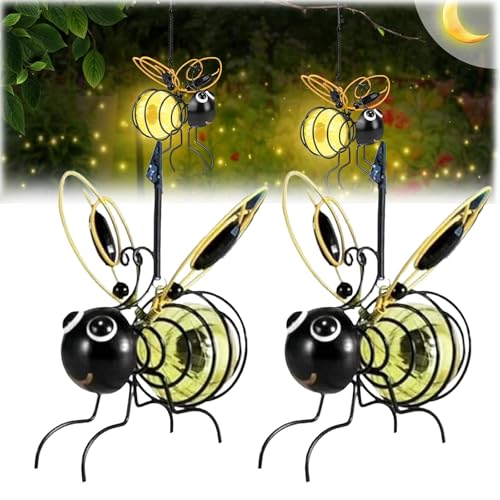 HItianya Solar Bienen Außen, Outdoor Lichterkette Wetterfest, Solar-Klemmleuchten, Gartendeko mit Federn, LED-Bienen-Solarleuchten, für Garten, Terrasse, Balkon (Gelb+Gelb) von HItianya