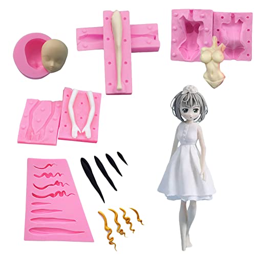 3D-Silikonform für Puppenkörper, Bein, Arm, Gesicht, Kopf, Q-Version, Puppenmodell, Fondant, Basteln, Ton, Harz, Backwerkzeug (5 Stück) von HJBHDOLL