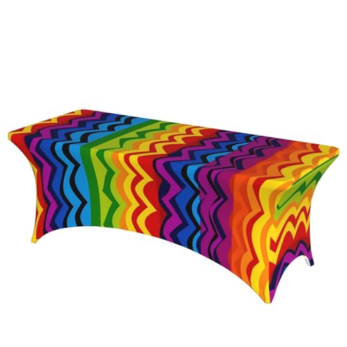 HJBNW Tischdecke, Stretch-Spandex, knitterfrei, Gay Pride, Regenbogenmuster, Picknick-Tischdecken, waschbar, Terrassentischabdeckung, Schutz für Hochzeiten, Bankette, Partys von HJBNW